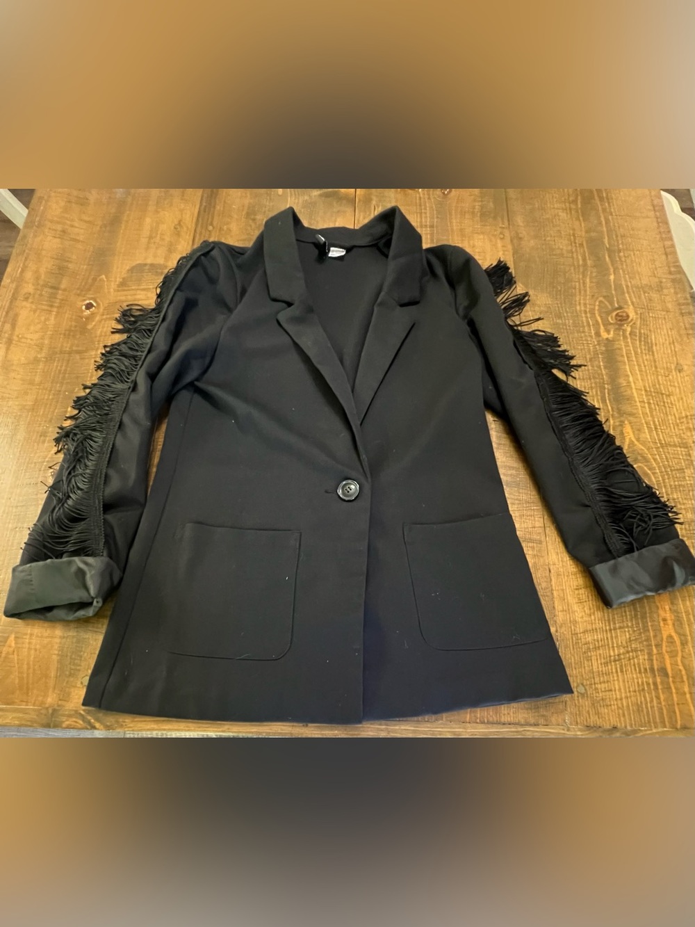 H&M Black Fringe Statement Sleeve Blazer Jacket - Size 4